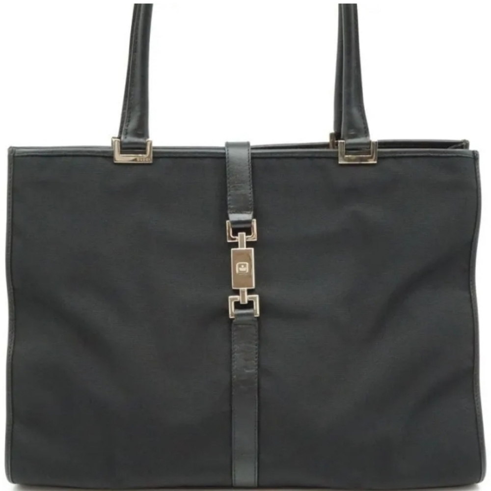 GUCCI Jackie line Semi Shoulder Bag Tote Logo Unisex Canvas Black